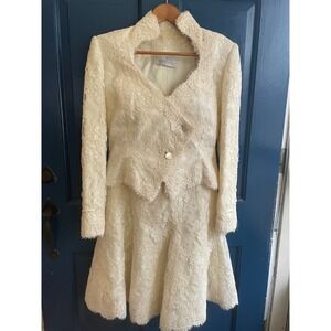 Vintage Lace Skirt Suit Medium Ivory Soutache Lace Formal Bridal Set EUC